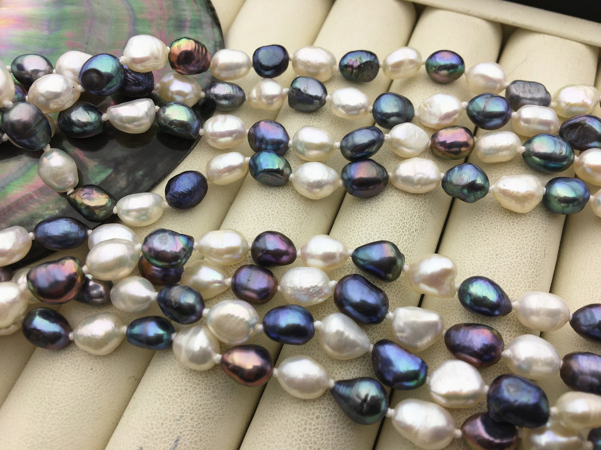 64 inches 7mm white black nugget pearl Necklace,Wedding Necklace,Mothers Day,Happiness,wholesale,NPN1-025