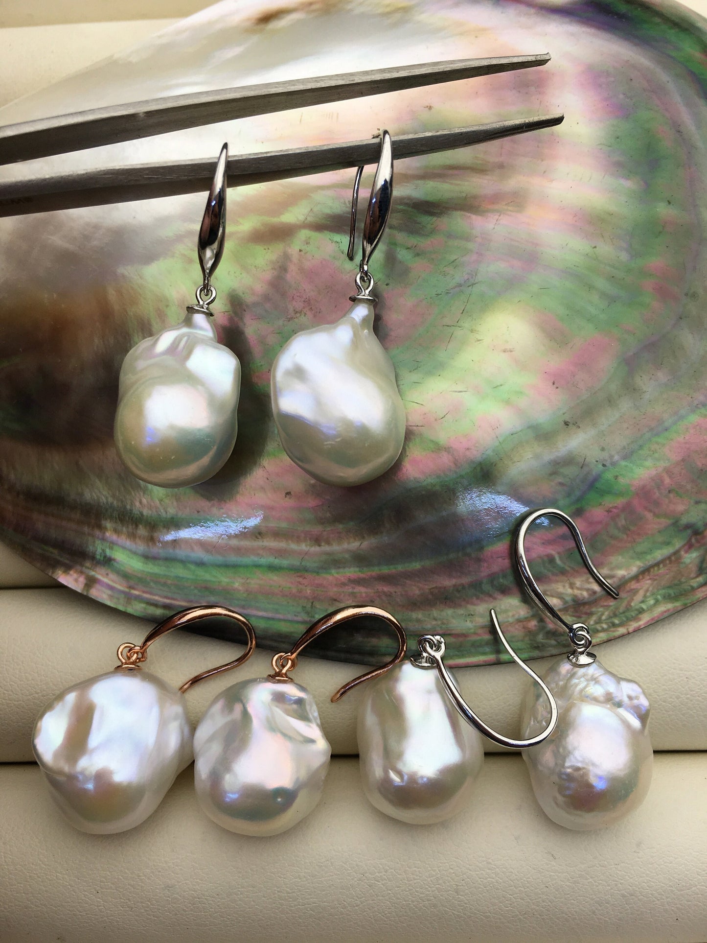 1 pair AAA 14-16mm white flame ball pearl dangle earrings,silver/rose sterling silver earrings,SE3-031-6
