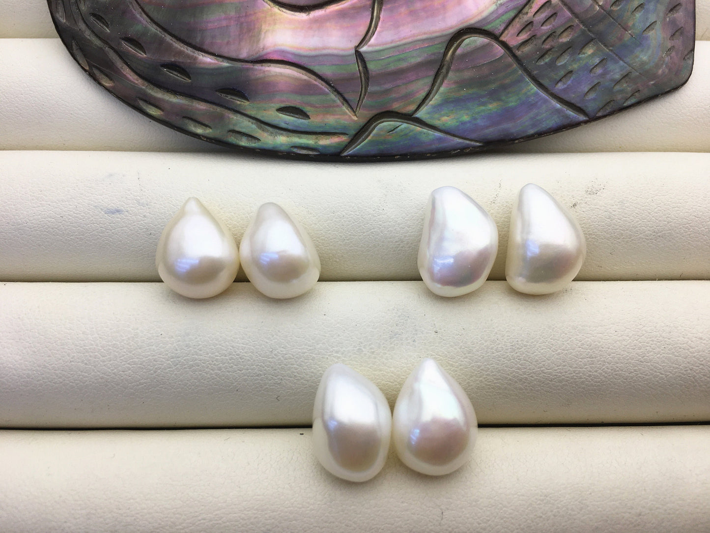 2 pairs AAA 10.3-11.3mm White Teardrop Nugget baroque loose pearl pairs for stud earrings - no hole - ZS-103-37-1