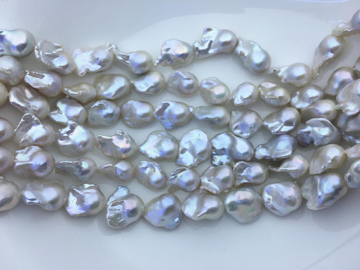 15.5'' AAA 13-16mm Natural White flame ball pearl,FL15-3A-7-41