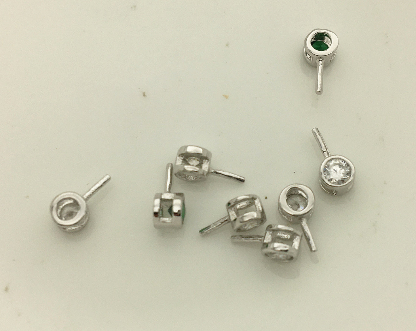 4pcs 4x7mm White/Green Stone S925 sterling silver pendant, for pendant,ASL-P-011