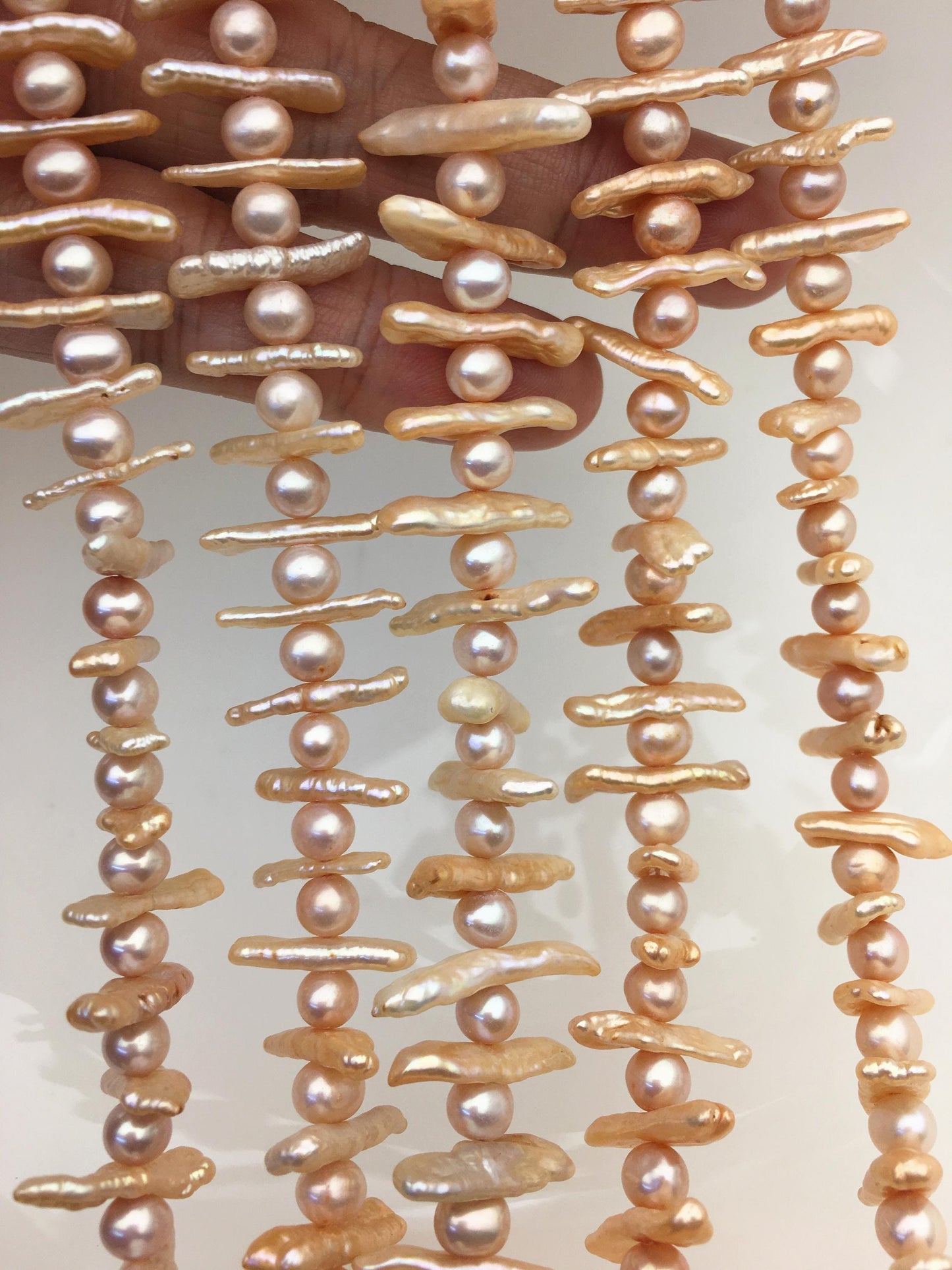 AA+ 6-8mm pink orange Biwa Pearl Necklace,ZS-128-3