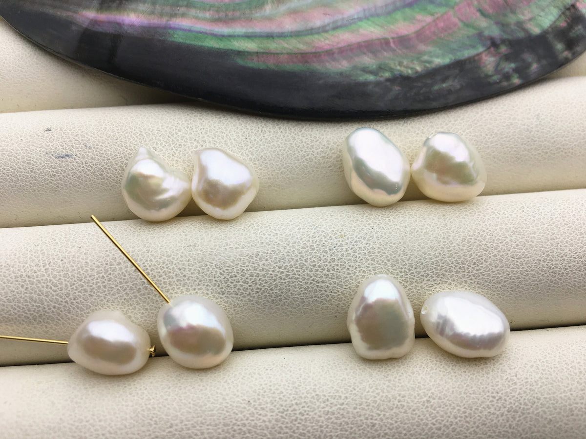 2 pairs AAA 8.5-9.4mm White Nugget baroque loose pearl ,through hole, for dangle earrings - Freshwater Pearls earrings - ZS-103-37-44