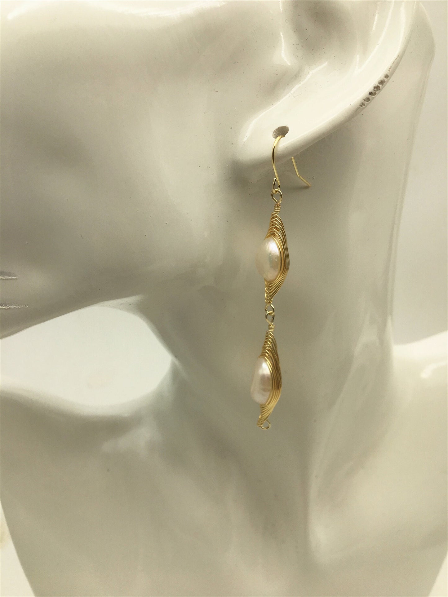 Handmade white nugget pearl dangle earrings,earring with white baroque Natural Pearl,SE3-120-12