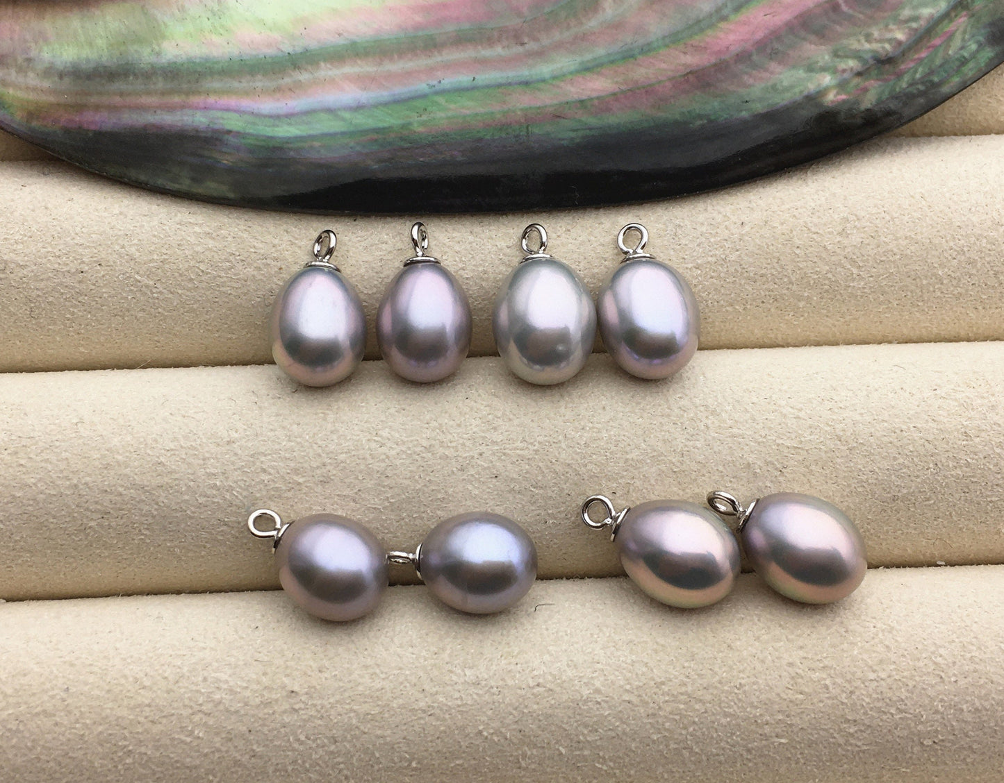 AAA 8.3-9.3mm Gray rice pearl dangle earrings,S925 Sterling Sliver pearl earrings,pearl for women,SE3-007