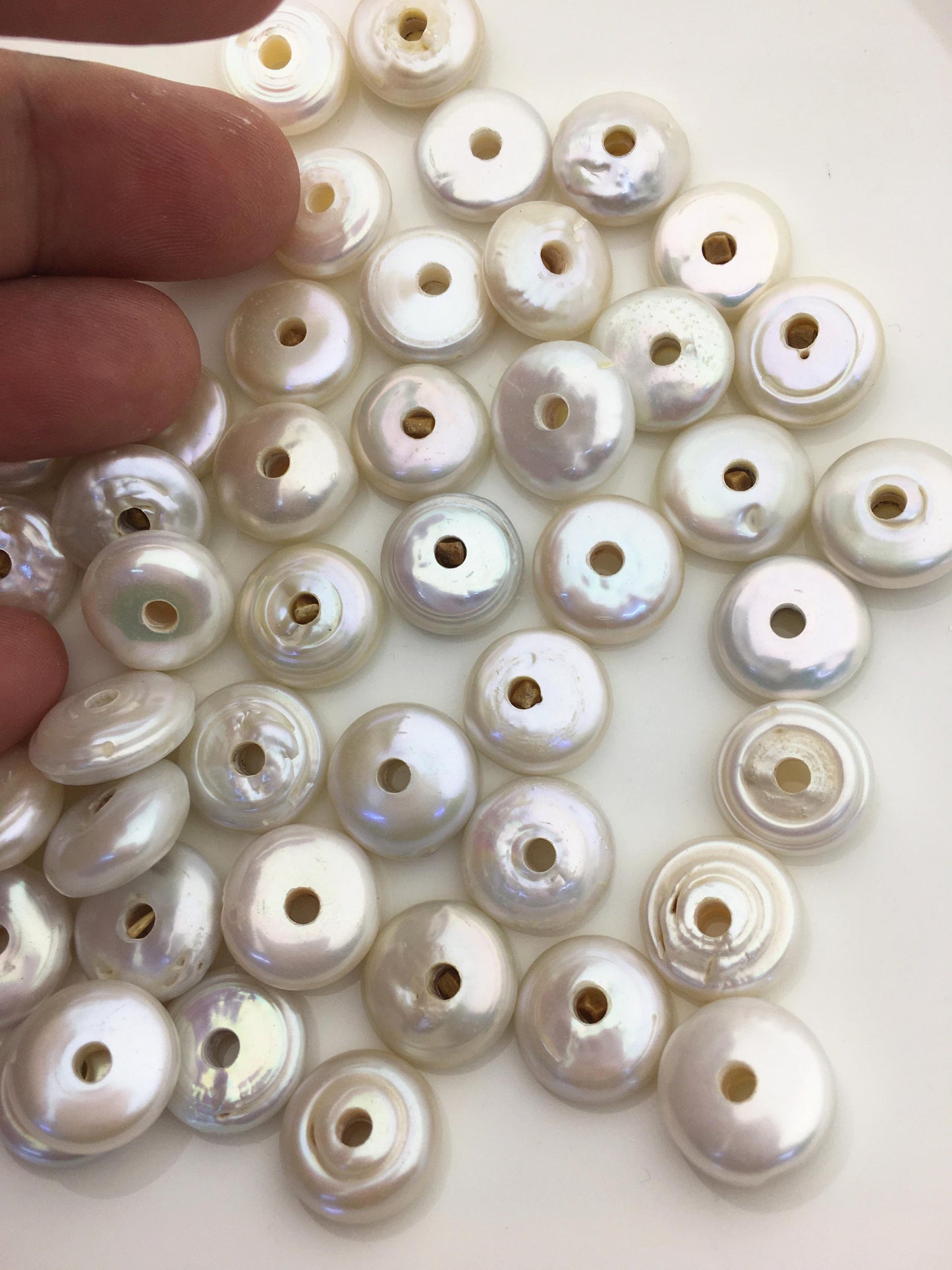 20pcs AA 14-16mm white coin freshwater pearls,3mm large hole,COIN12-T8