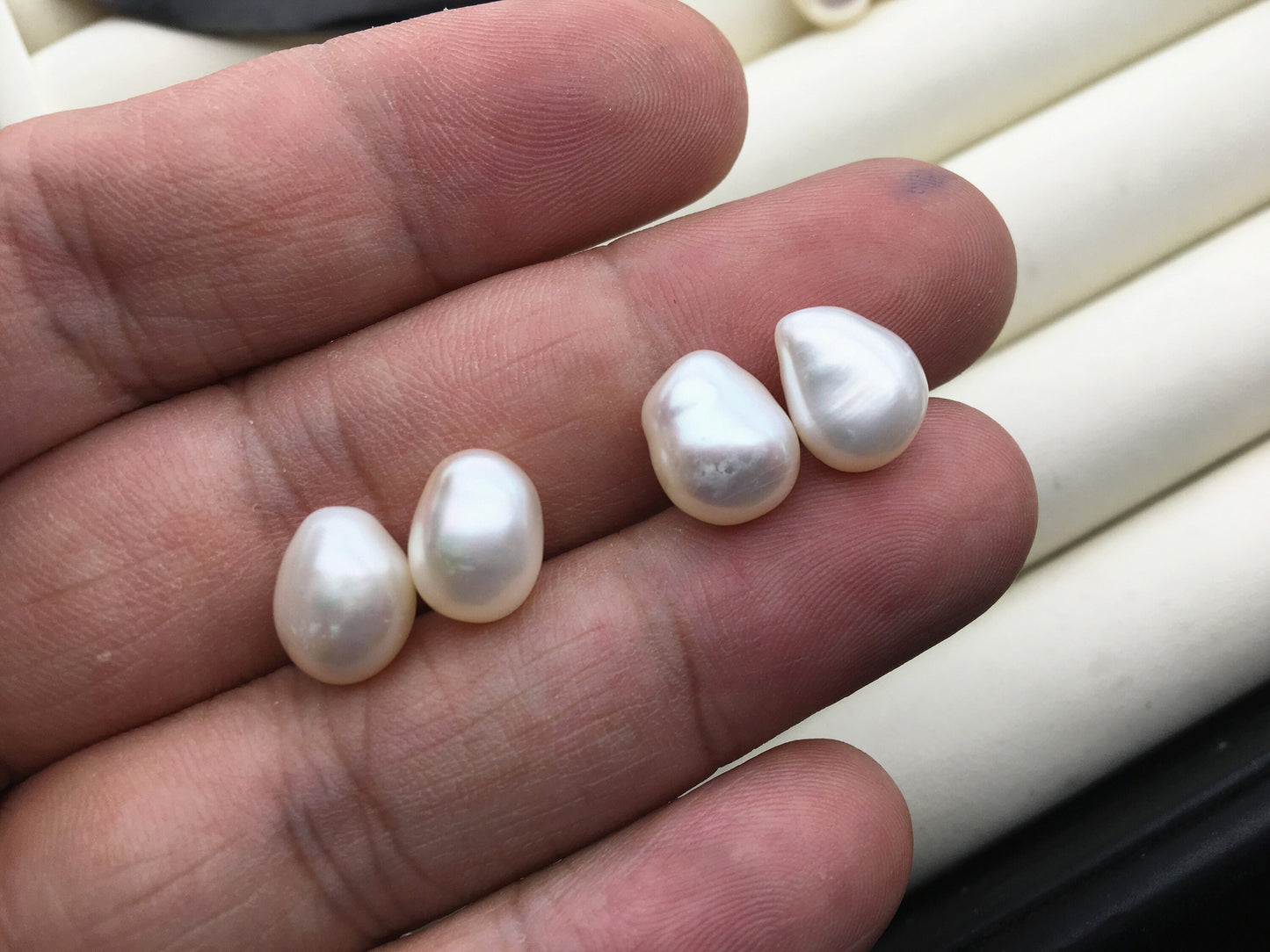 2 pairs AAA 9mm White Nugget Freshwater Pearl White loose Beads Pair,wholesale,ZS-103-37-34