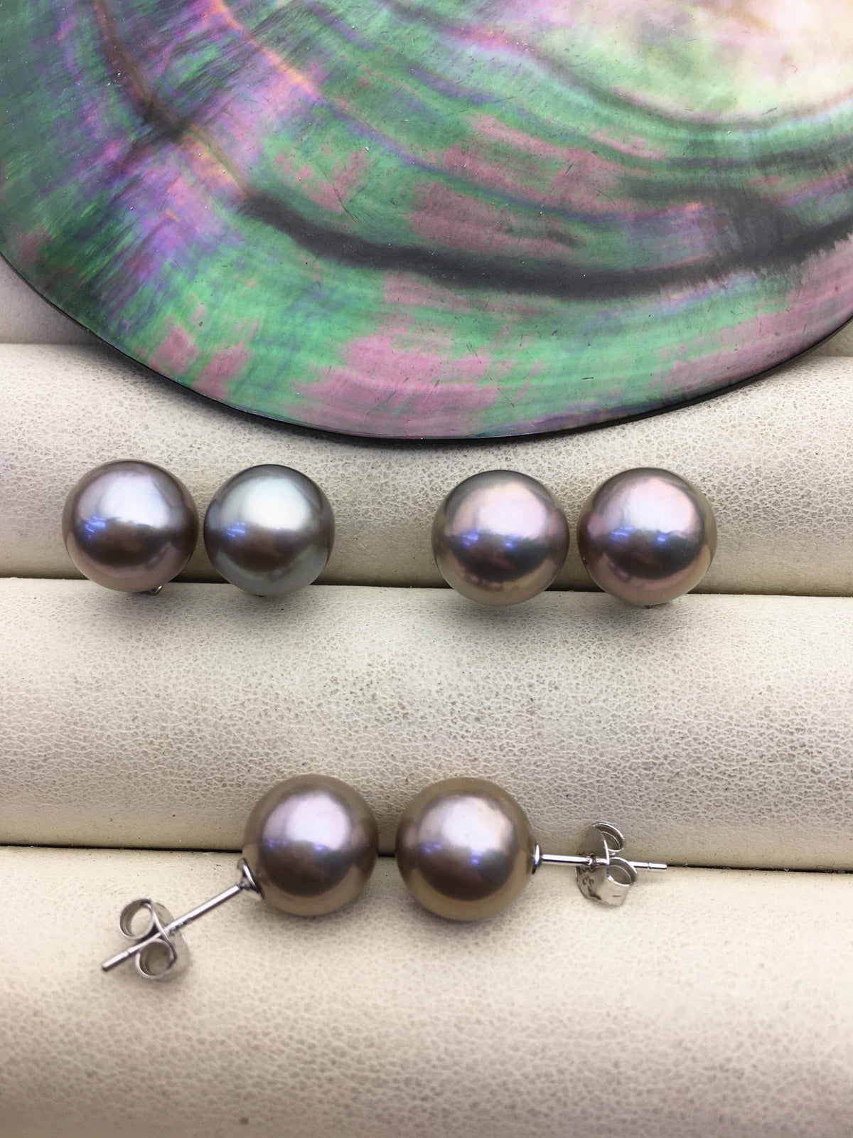 AAA 9-10mm gray round edison pearl stud earrings,S925 Sterling Sliver stud earrings,wedding pearl earrings,SE3-T9-6