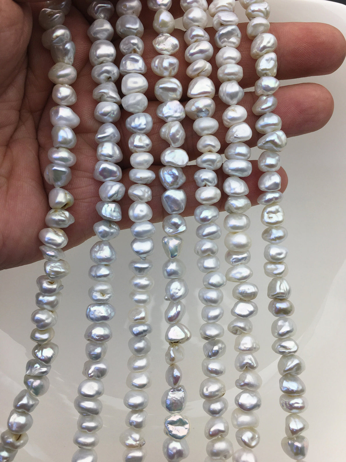 AA+ 7-8mm White Natural Gray Keshi pearls,Center drilled,ZS-128-7