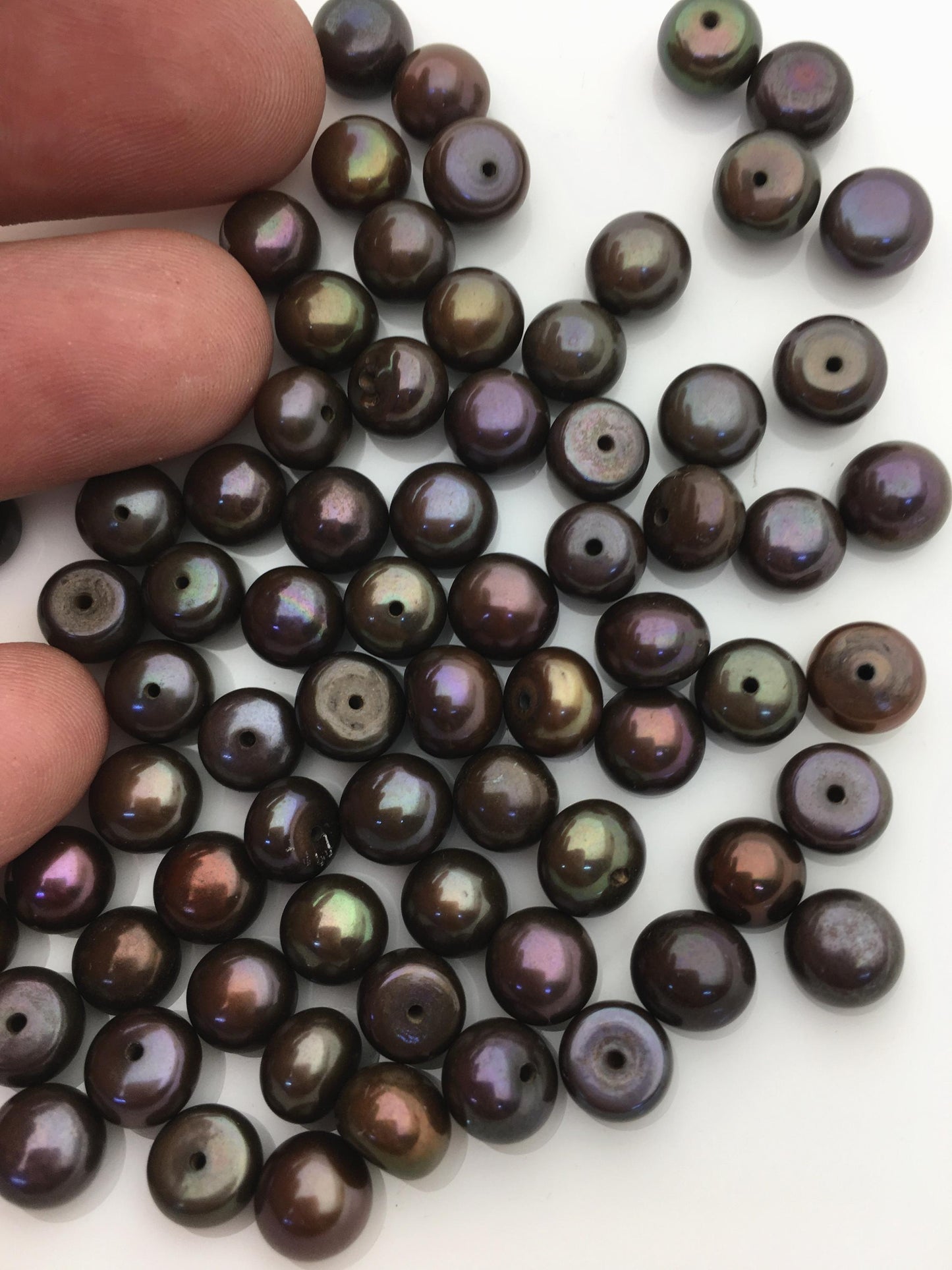 50pcs AA+ 7-8mm brown button round freshwater pearl,half drilled,BTN7-T7