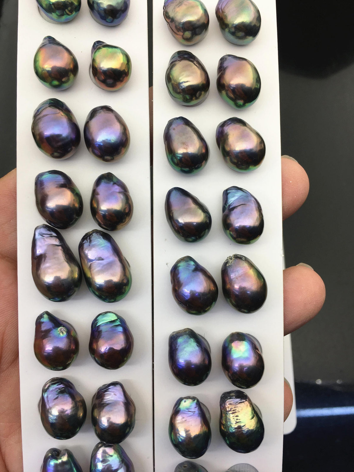 5 pairs AAA 11-12mm Black Rainbow long baroque drop edison freshwater pearl Pair,top half hole,ED11-3A-2-27