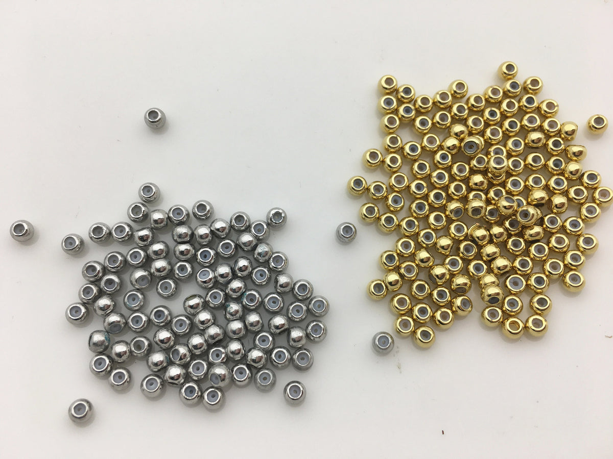 30pcs 3mm Yellow/Silver Gold Plated Rubber Beads,high quality 18k solid gold plated,AAL-003-18