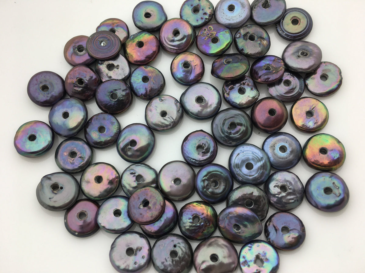 20pcs AA 11.5-13mm Black Coin freshwater pearls,2.2mm large hole,COIN13-T3