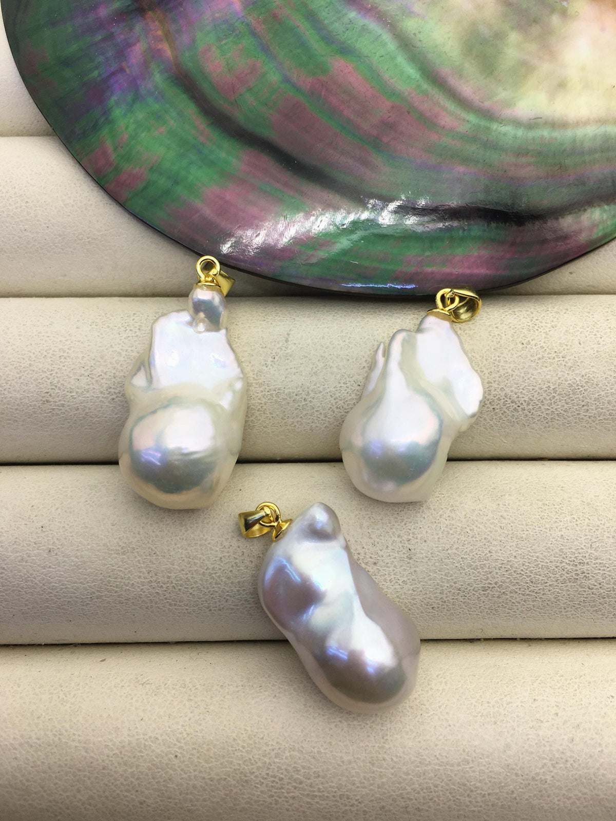 3pcs AAA 12-15mm White baroque pearl pendant necklace,Gold S925 Sterling silver pendant,NC1-041-18