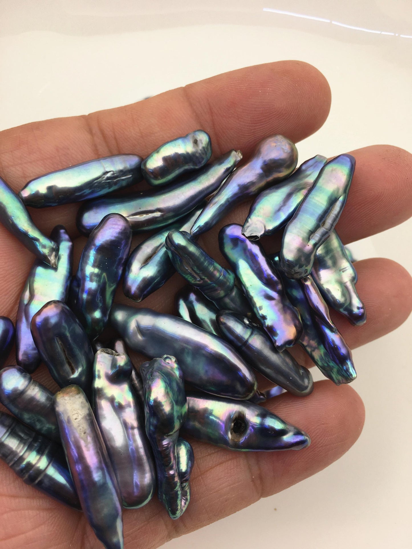53pcs AA+ 6-12mm black blue biwa keshi Freshwater Pearls, no hole,ZS-80-1-31