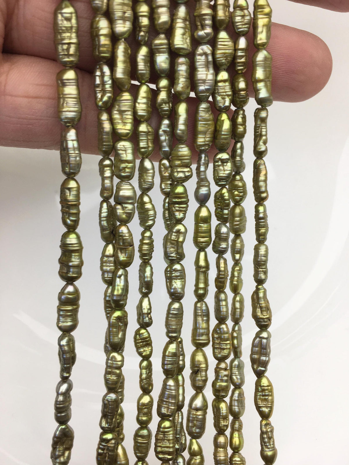 AA 4-5mm green brown toothpick Biwa Pearl Necklace,Genuine Fresh Water Pearl,Wedding Necklace,Mothers Day,ZS-80-10-20