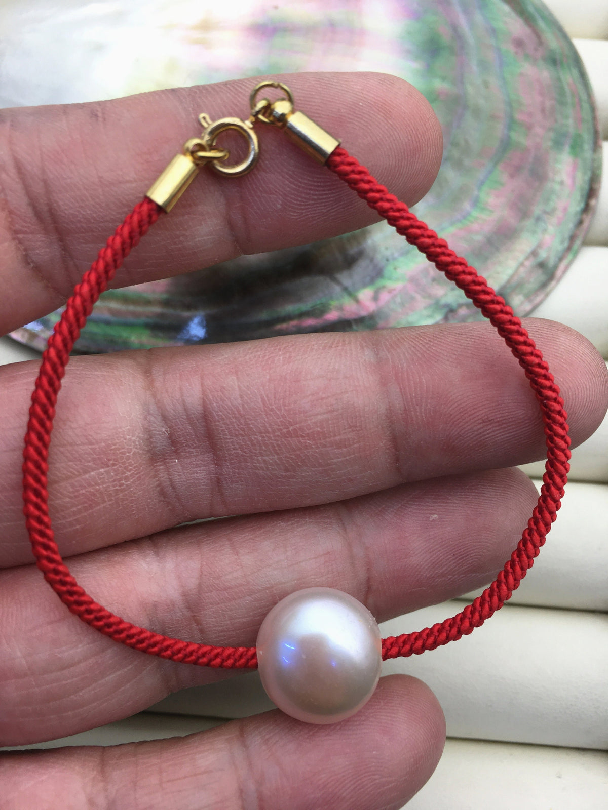 6.5'' AA+ 14mm big coin white/light pink pearl thread bracelet,B8-T6-13