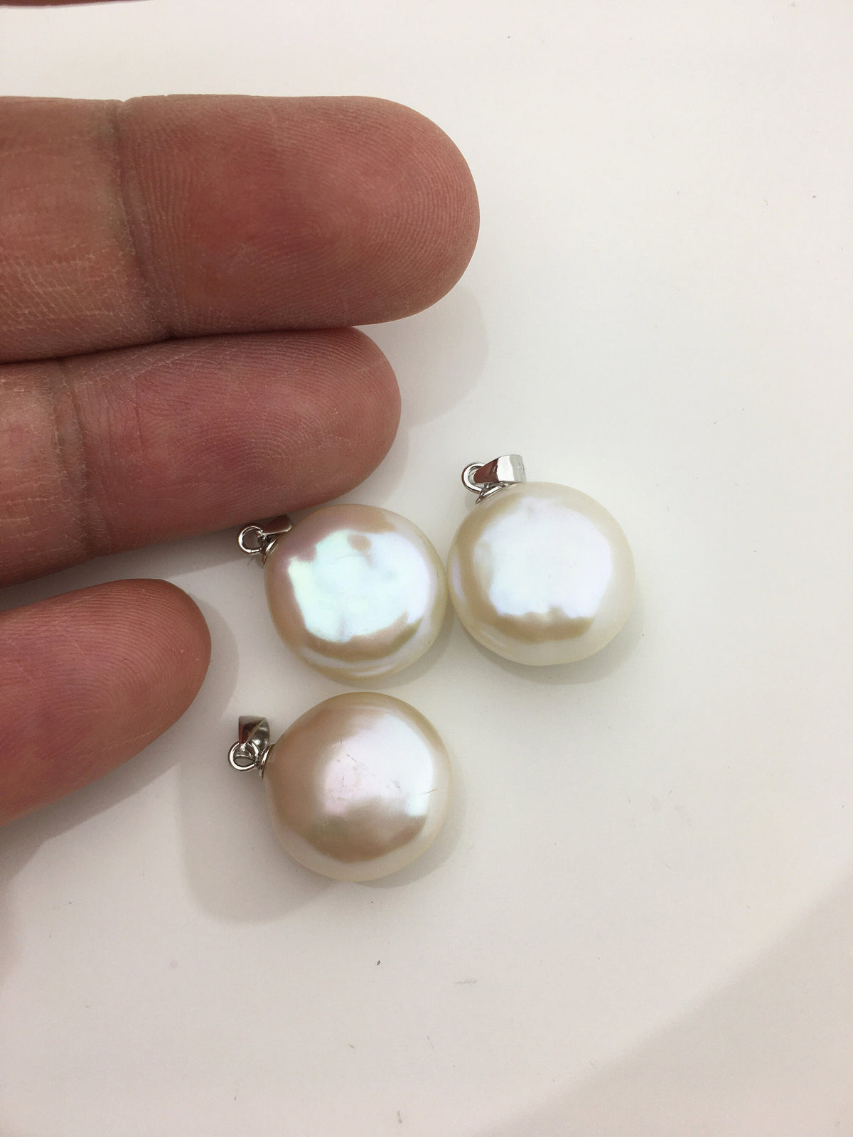 2pcs AAA 14-15mm White Thick Drop Coin pearl pendant,NC1-025