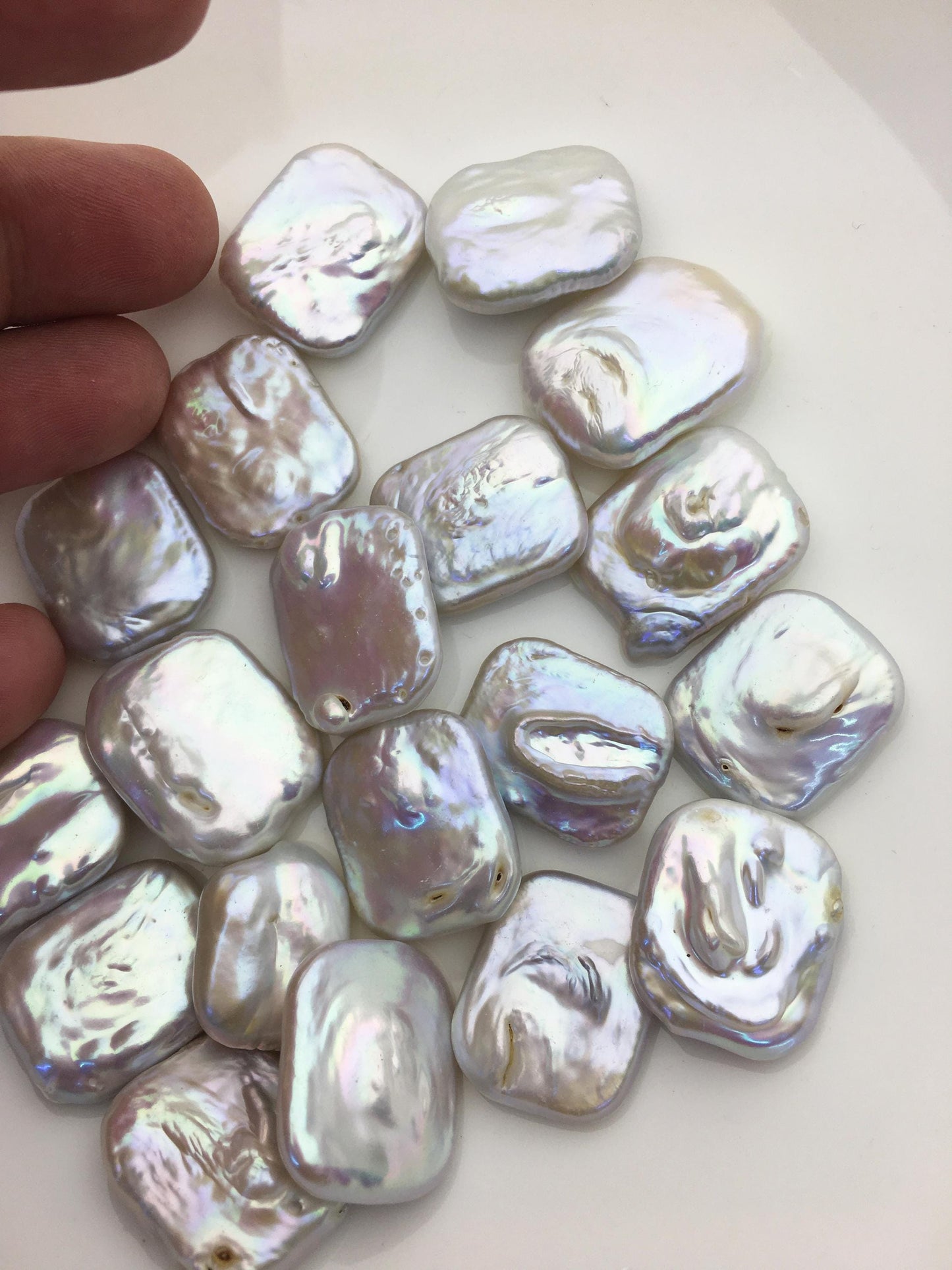 10pcs AA 19-21x20-25mm Big White Rectangle Freshwater Pearl,no hole,ZS-119-4