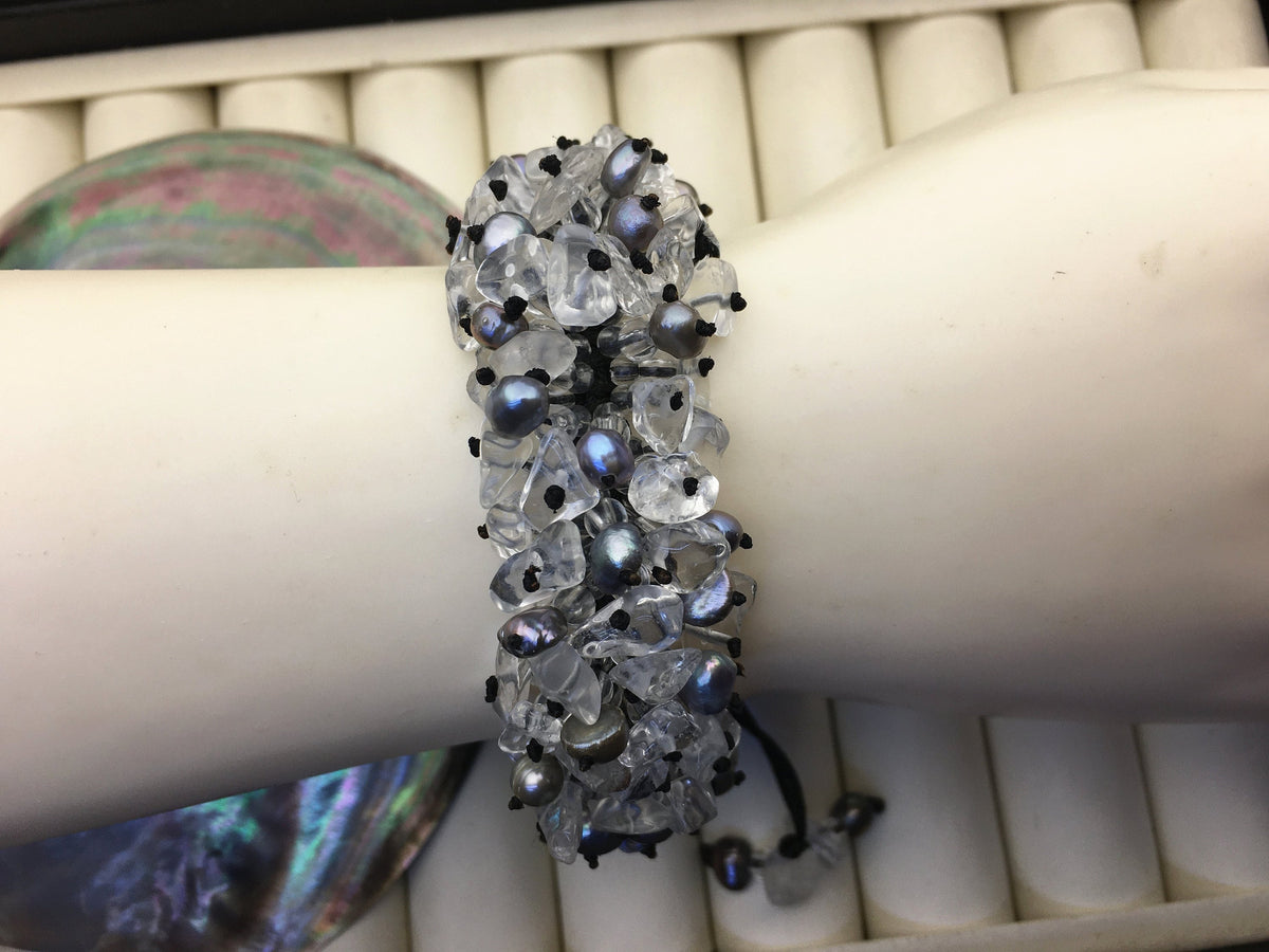 1pc handmade gray pearl and crystal thread bracelet,adjust length,pearl bracelet, knotted freshwater pearl bracelet,Pearls Bracelet,B8-T5