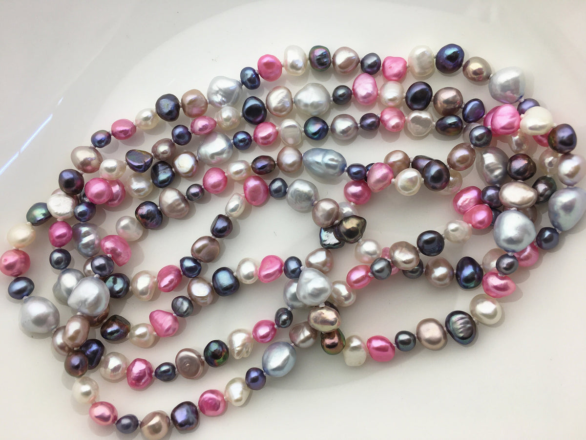 48'' AAA 4-9mm misc color nugget freshwater pearl Necklace,NPN1-120
