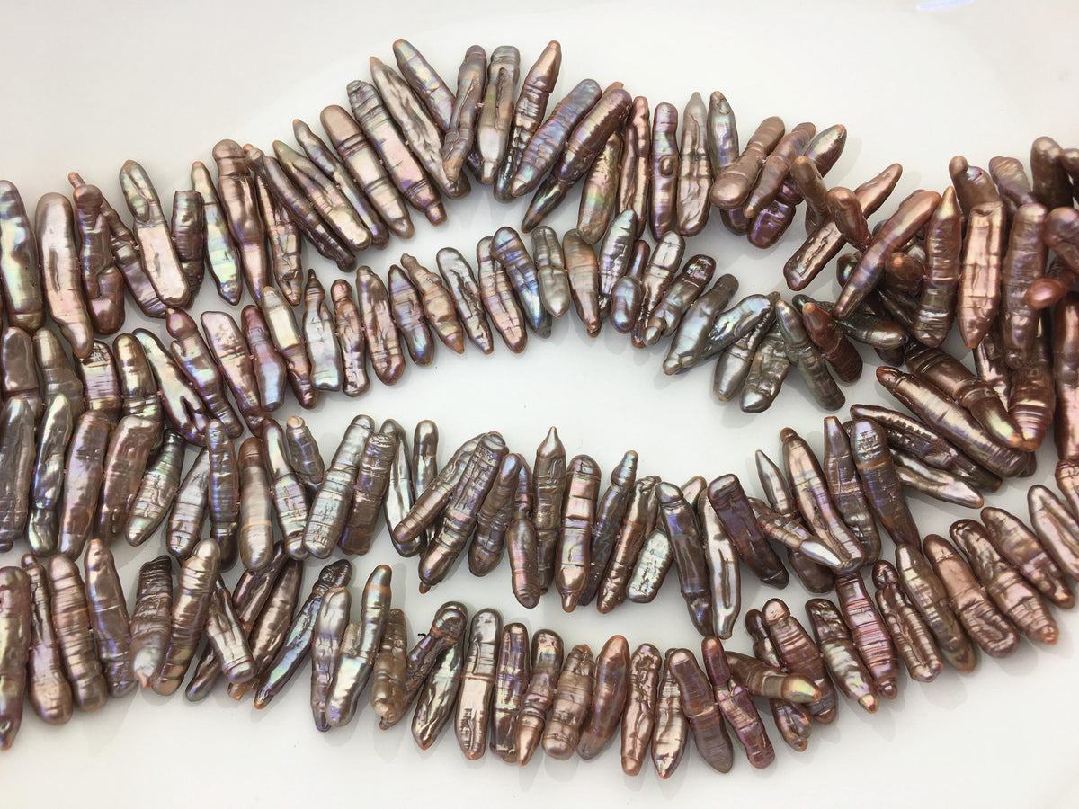 AA 5-6mm brown Biwa Pearl Necklace,Genuine Fresh Water Pearl,Wedding Necklace,Mothers Day,ZS-80-10-3