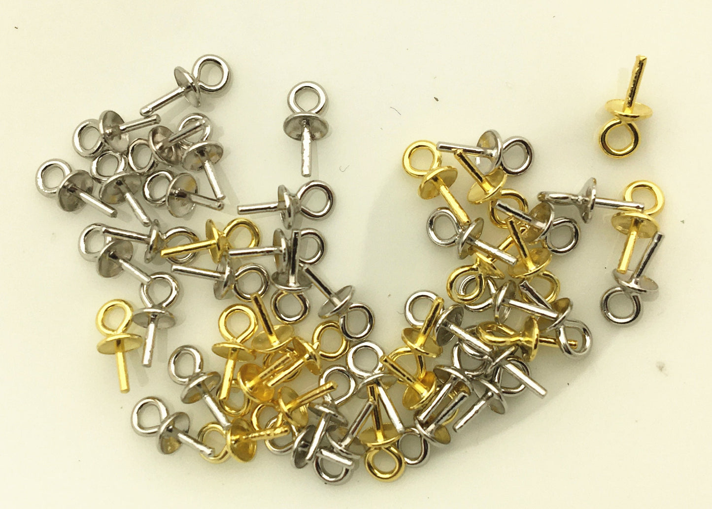 20pcs 3mmx6.5mm sterling silver Small Hole Cup Pearl Screw Eye Pin Bail Peg Pendants for Half Drilled Beads Jewelry Making,ASL-P-017