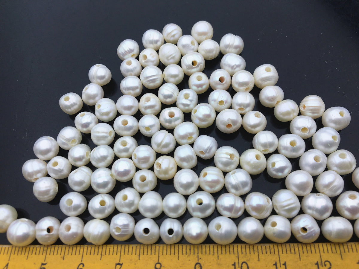 50pcs AA 7mm 1.6mm/2mm large hole white potato freshwater pearl,wholesale,fresh water loose pearl wholesale in bulk,CR7-2A-8