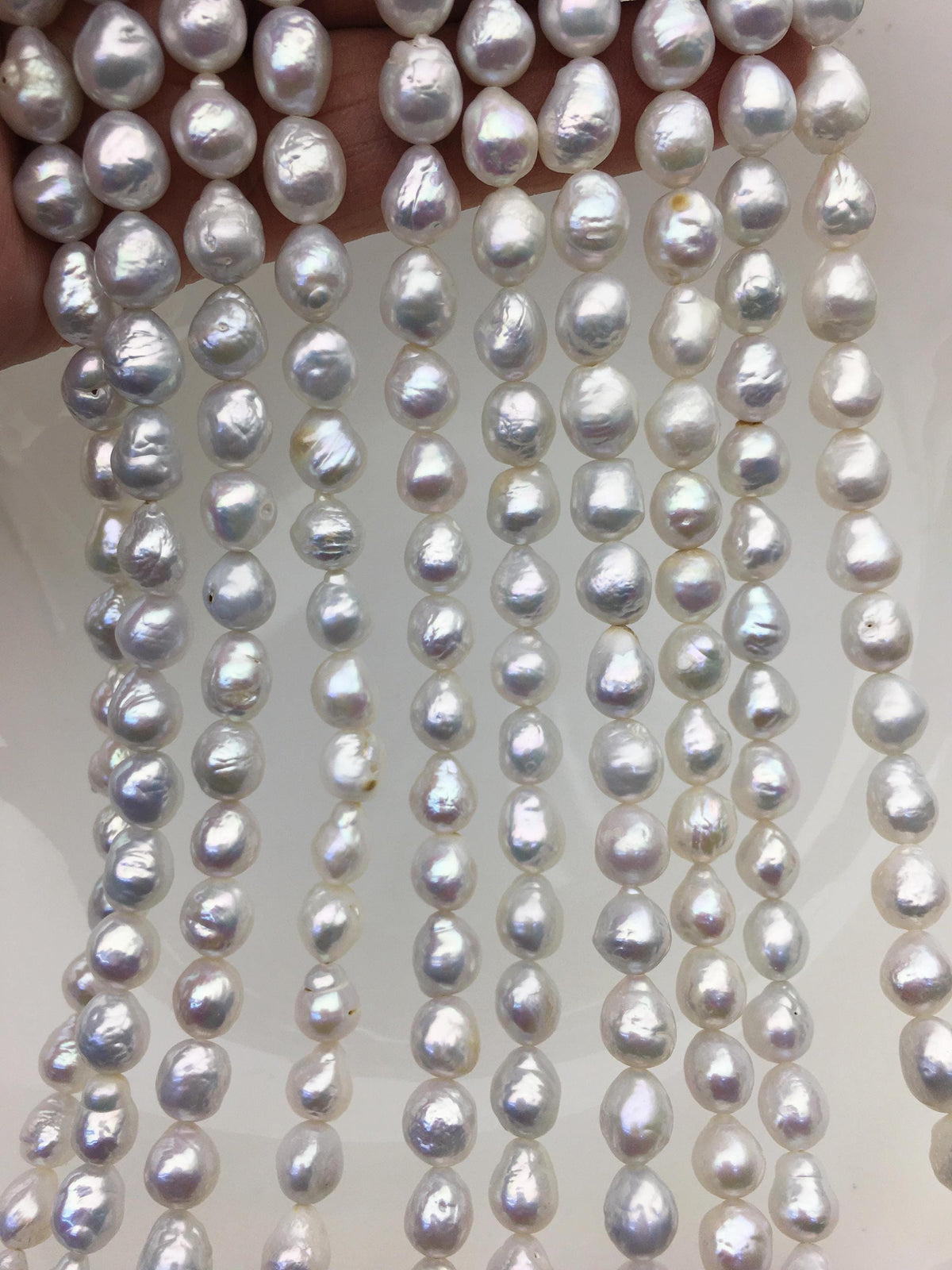 AA 7-8mm white baroque rice freshwater pearls,Cultured white freshwater pearls beads,pearl necklace,pearl wholesale,LR7-T8