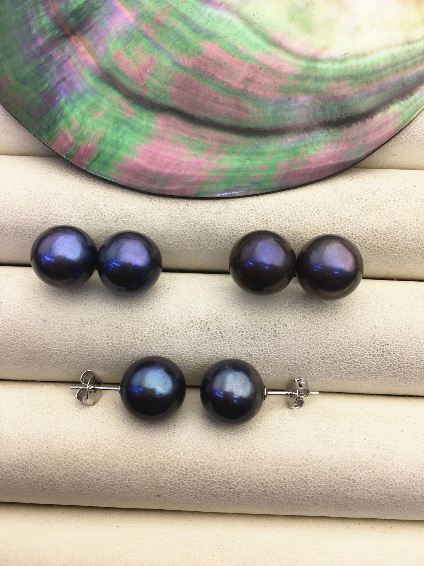 1 pair AA+ 10-11mm black round edison pearl stud earrings,S925 Sterling Sliver stud earrings,wedding pearl earrings,SE3-T9-60