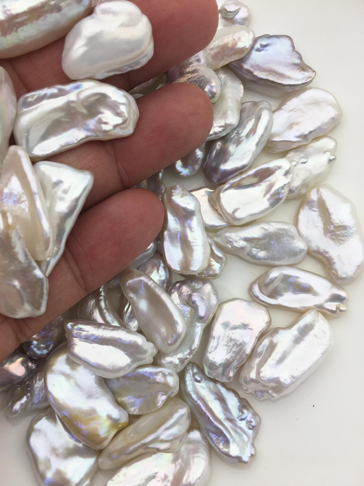 20pcs AAA 11-16mm big white biwa keshi Freshwater Pearls, no hole,ZS-80-1-1