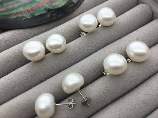AAA 12-12.5mm big white nugget baroque Pearl Stud Earrings,freshwater pearl earrings,Wedding,classic pearl studs,SE1-069-9