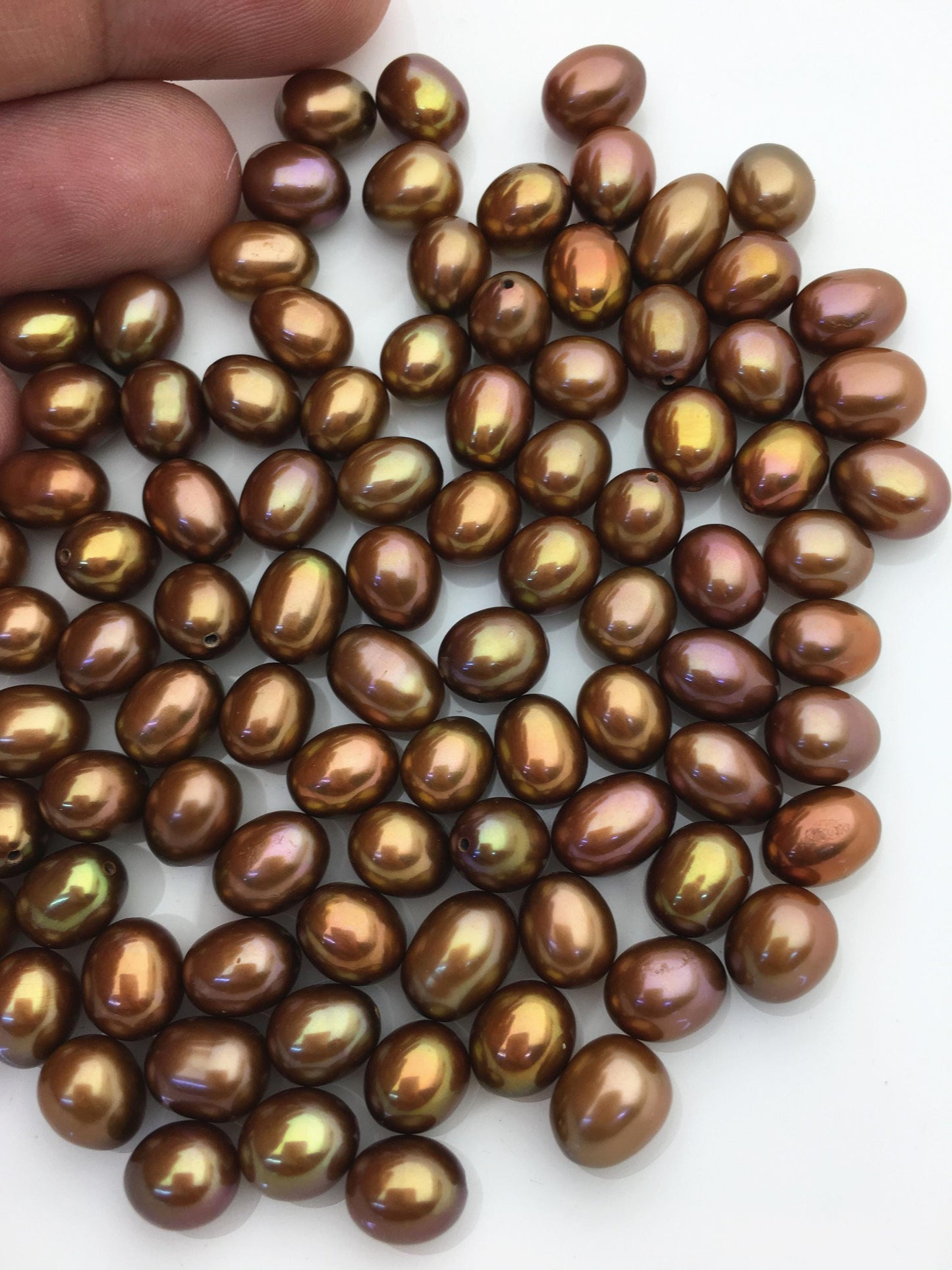 20pcs AAA 7-7.5mm brown rice freshwater pearls,0.9mm top half hole,brown oval pearl,for make dangle pearl earrings,LR7-T5