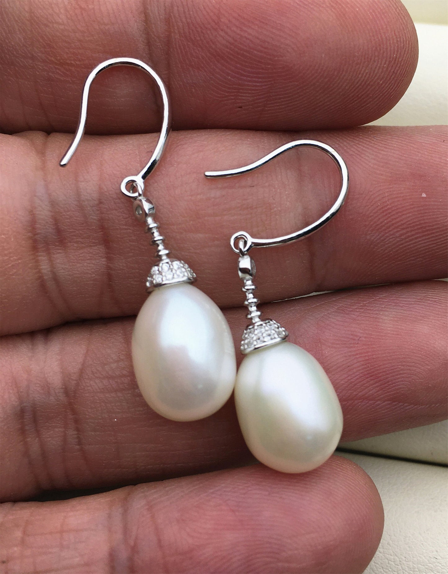 AAA 9mm White rice pearl cz dangle earrings,zircon S925 Sterling Sliver pearl earrings,earrings for women for girl,SE3-051