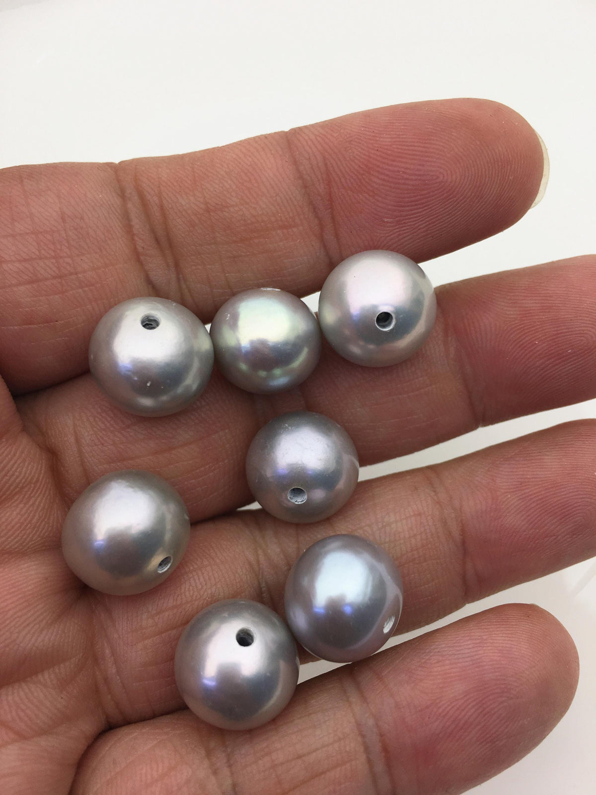 7pcs AAA/AA+ 13-14mm gray button near round freshwater pearls,2.2mm large hole,RP13-T10