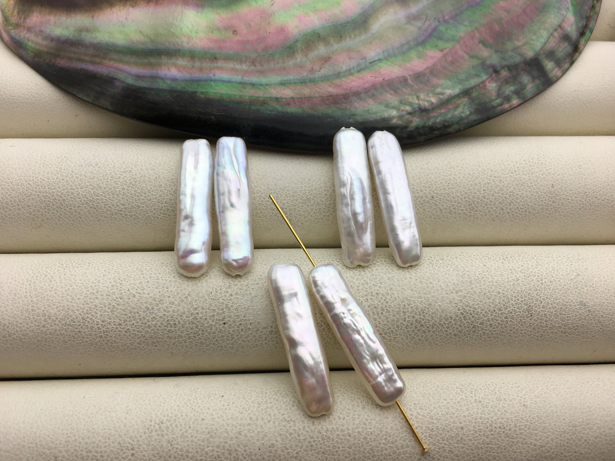 2 pairs AAA 5-6x20-21mm white Rectangle Toothpick pearls Pair,0.8mm through hole,ZS-127-62-16