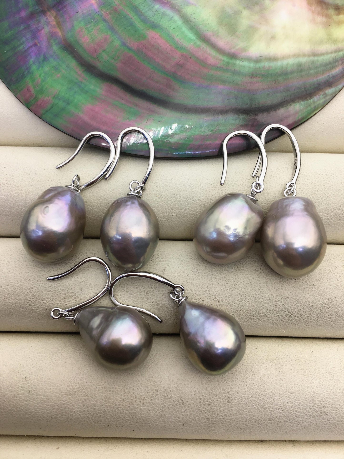 1 pair AAA 12-13mm gray drop edison pearl dangle earrings,S925 Sterling Sliver earrings,SE3-T9-54