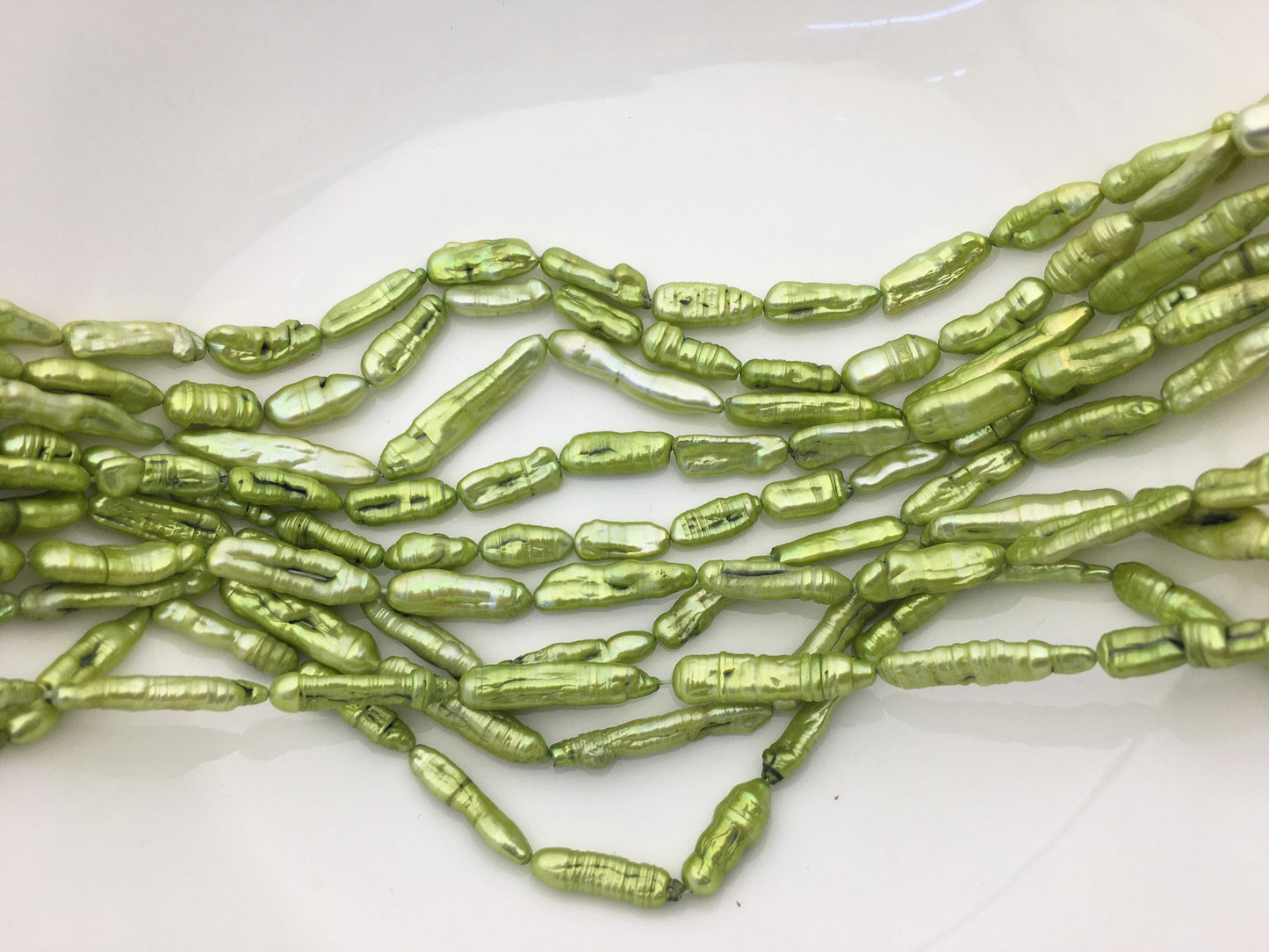 AA 5-7mm green Biwa Pearl Necklace,Genuine Fresh Water Pearl,Wedding Necklace,Mothers Day,ZS-80-10-51