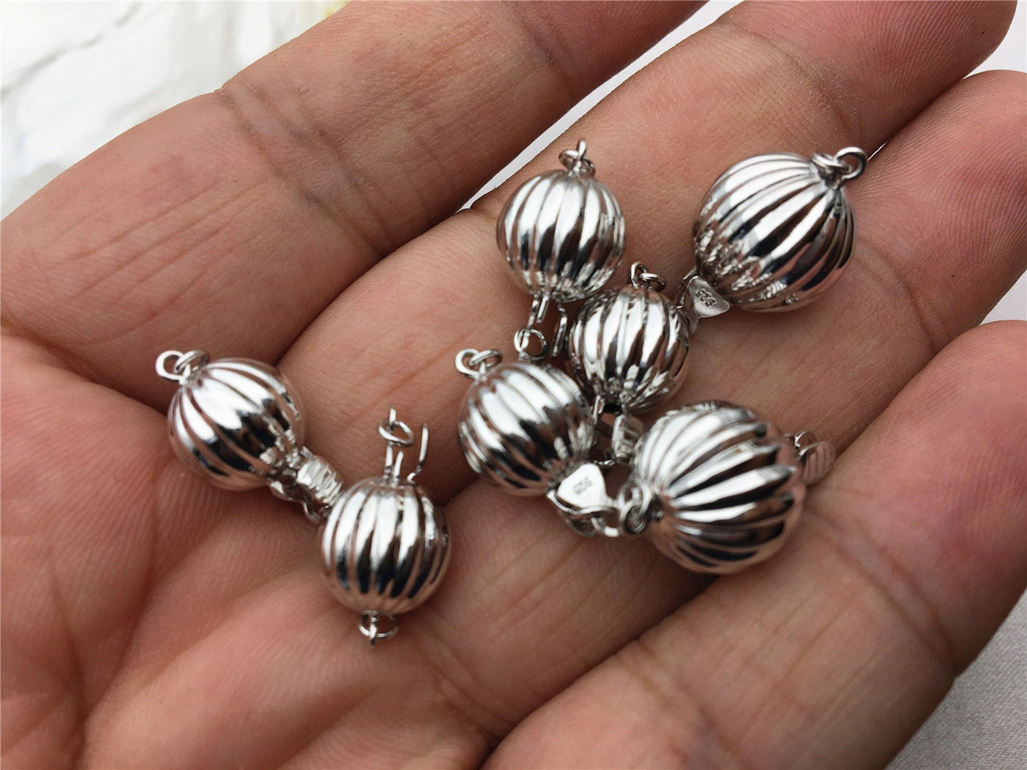 Sterling Sliver Corrugated Bead Safety Clasp,Select Size,WHOLESALE,ASL-CL-002