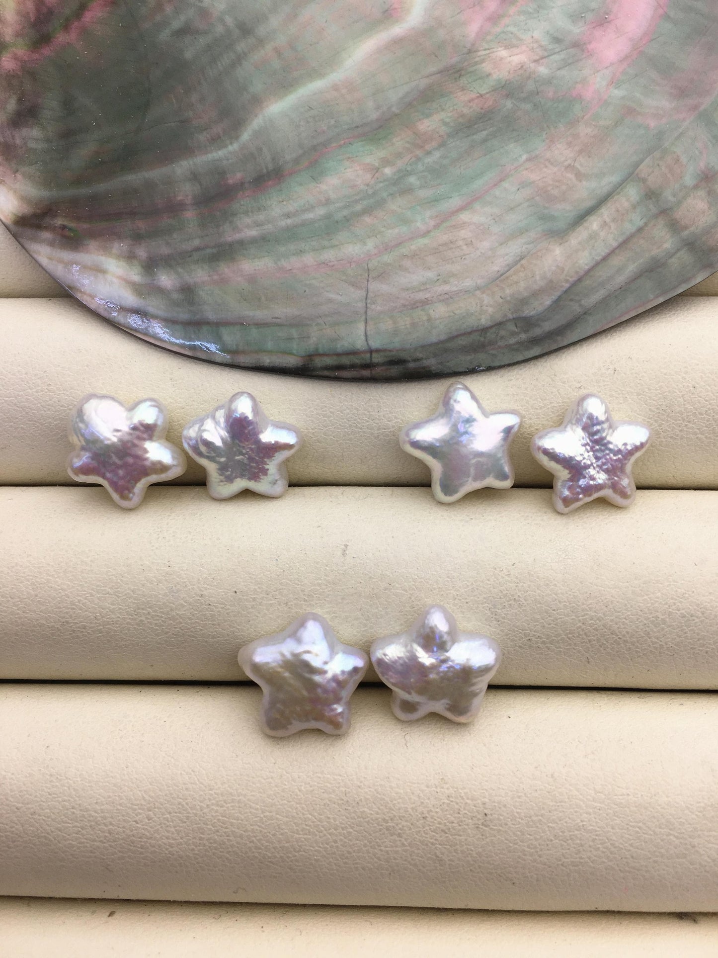 2 pairs AAA 11-13mm White Five pointed star Shape Freshwater Pearl White loose Beads Piar,no hole, wholesale,ZS-103-37-72