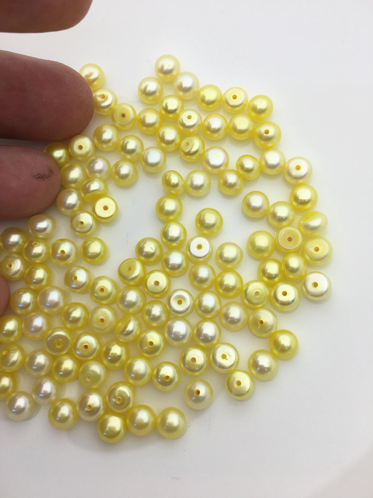20pcs AAA 6-6.5mm yellow Button Round pearls,0.9mm half hole,BTN6-T6
