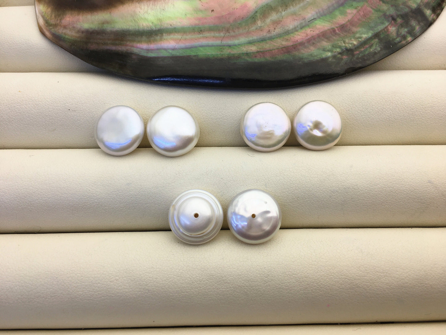 2 pairs AAA 11-12.5mm White Coin Freshwater Loose Pearls Pair,For make Pearl Jewelry,0.9mm half hole,COIN11-3A-1