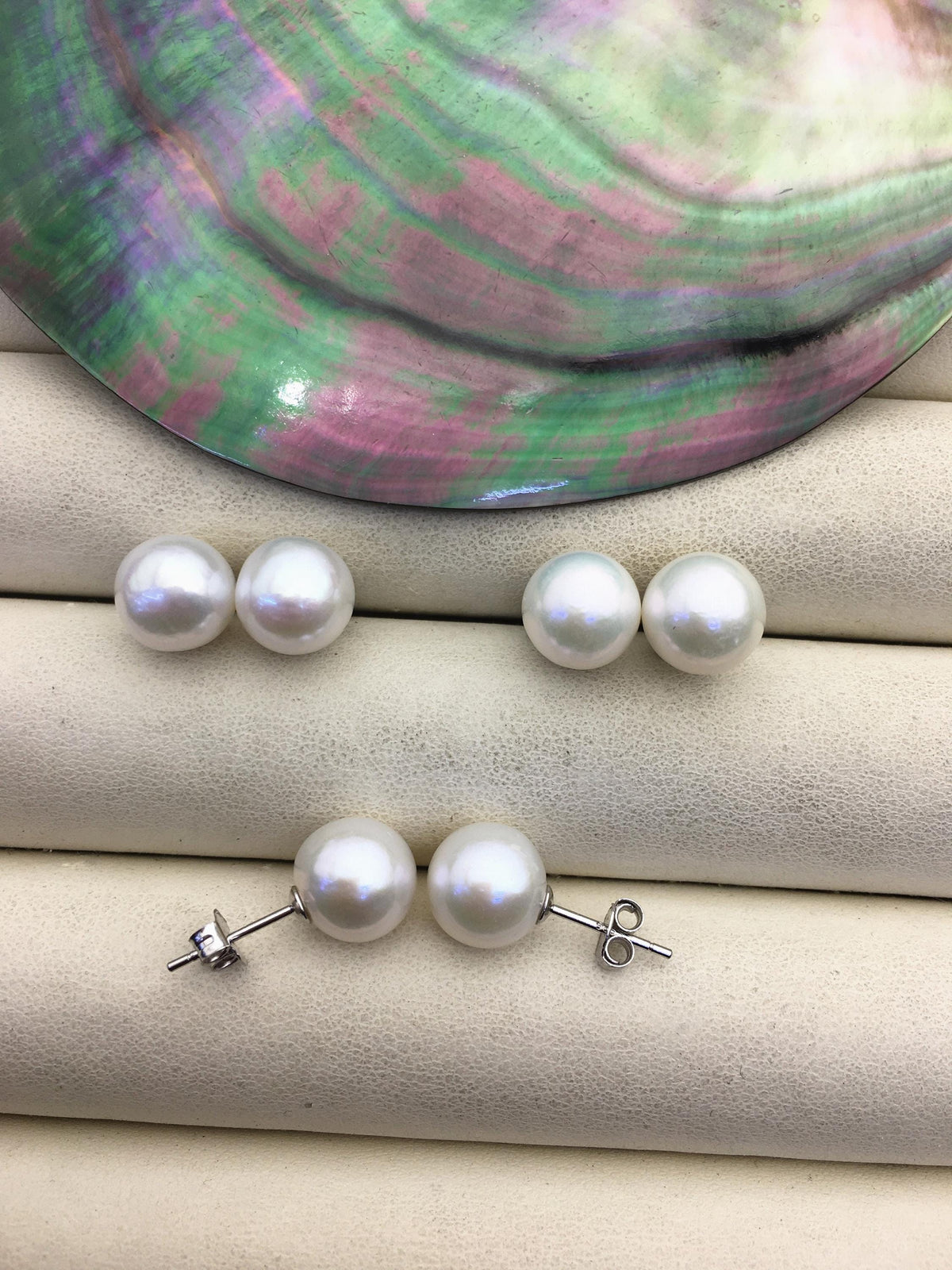 AAA- 9-10mm white round pearl stud earrings,cultured pearl beads,natural pearls,SE3-037