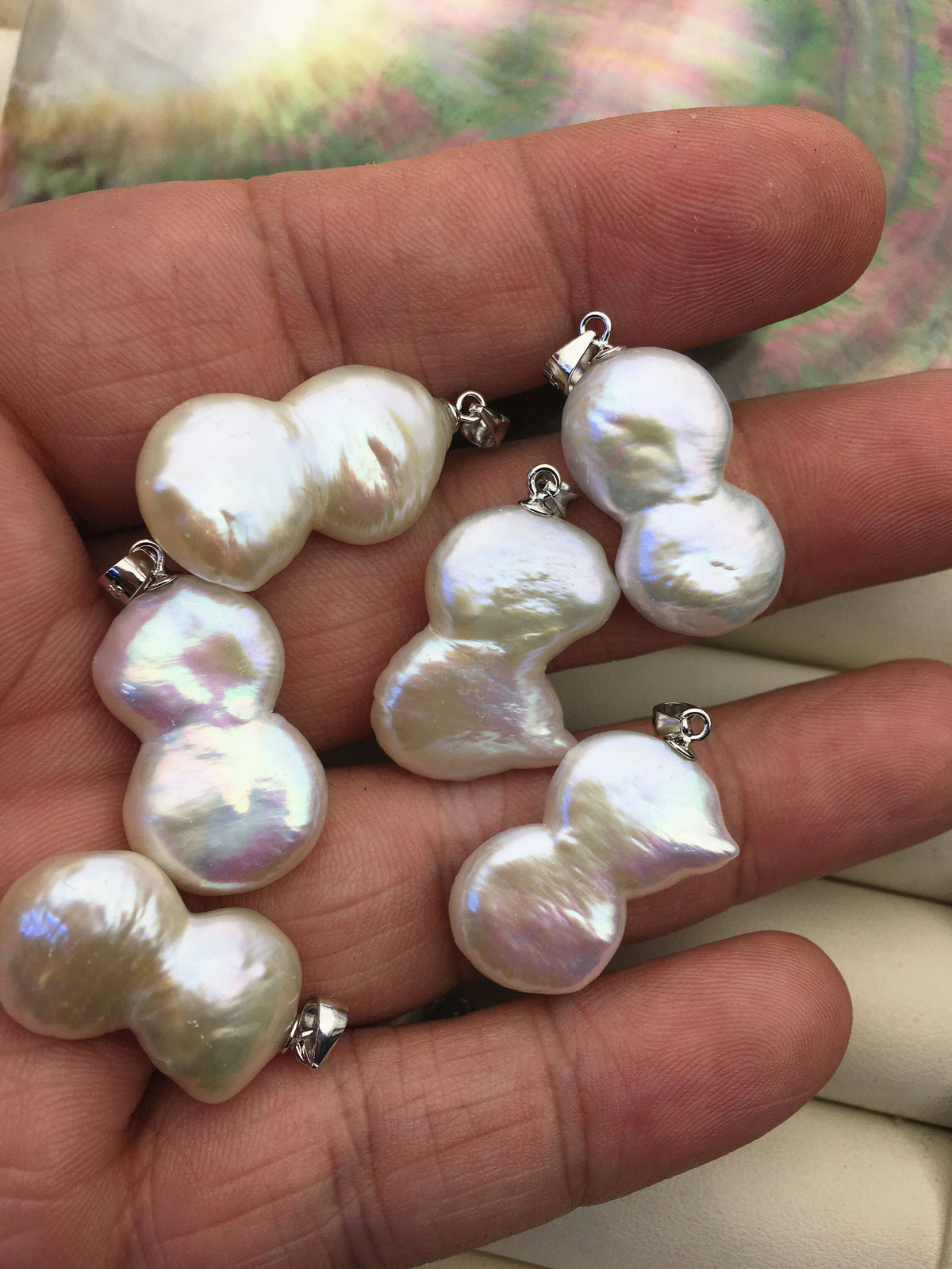1pc AAA 13-16mm Big white Twins Coin freshwater Pearl pendant,NC1-T7