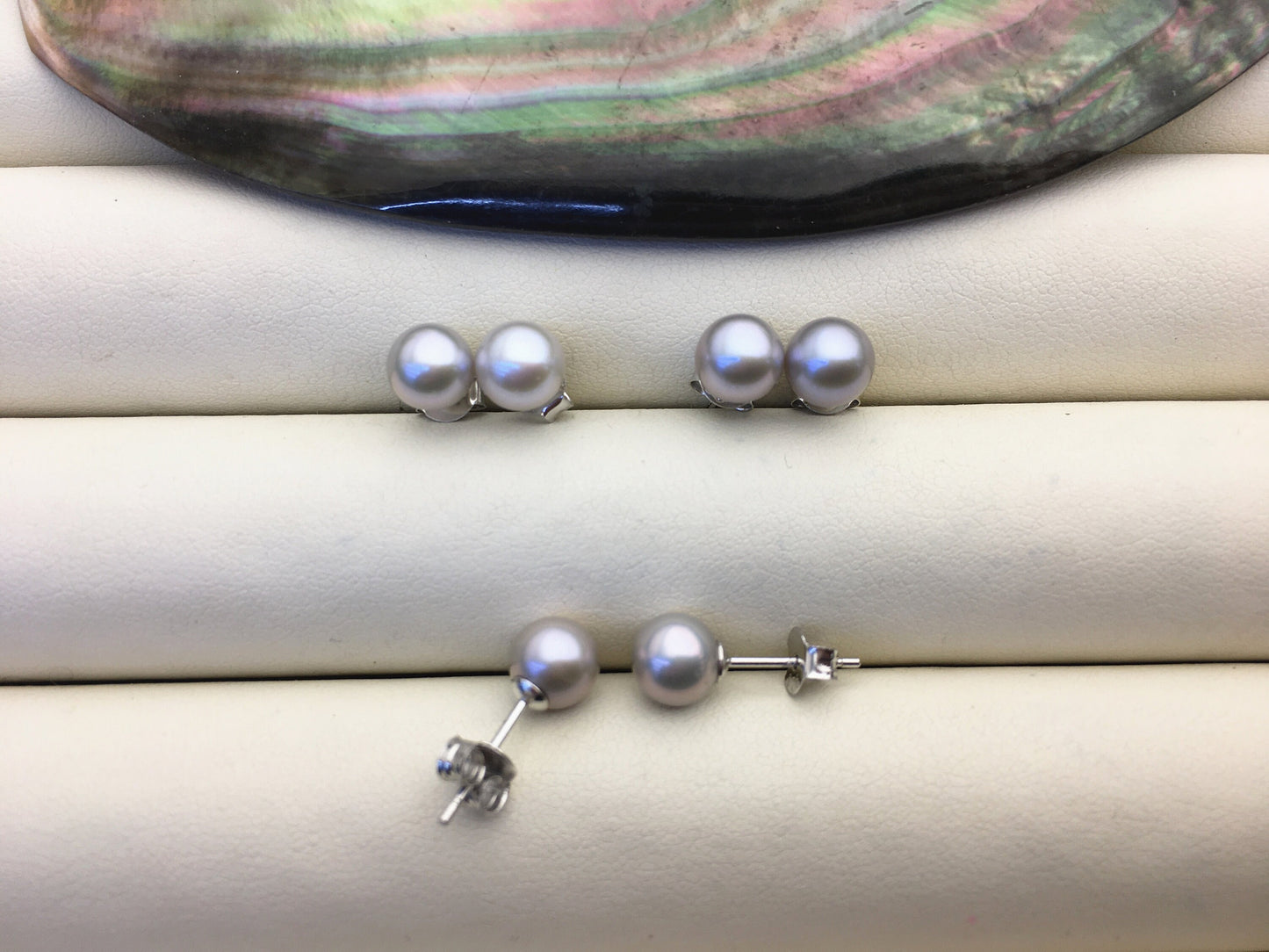 AAA 6.5-7mm gray round pearl stud earrings,cultured pearl beads,natural pearls,SE3-T19