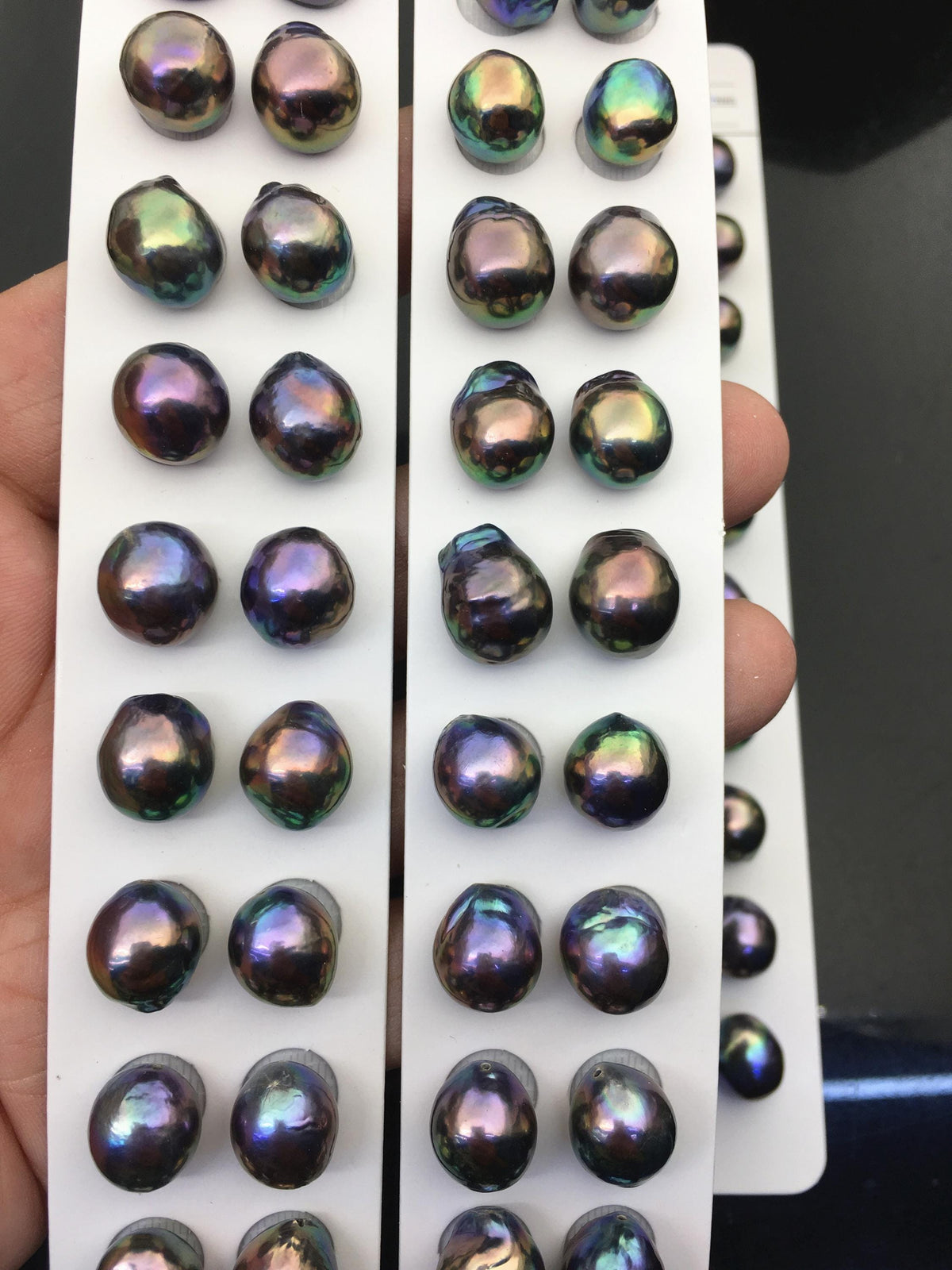 5 pairs AAA 11-12mm Black Rainbow baroque drop edison freshwater pearl Pair,top half hole,ED11-3A-2-26