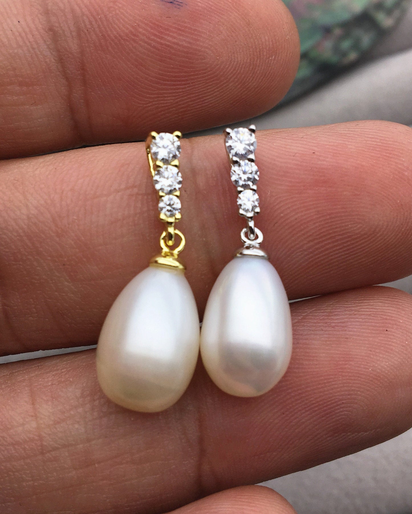 AAA white rice pearl Minimalist cz pendant necklace,S925 Sterling silver pendant,white Pearl necklace - NC1-062