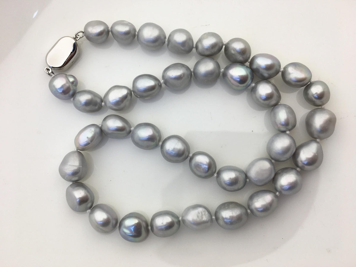 17.5'' AAA 9.3-10.3mm gray nugget pearl Necklace,NPN1-T75