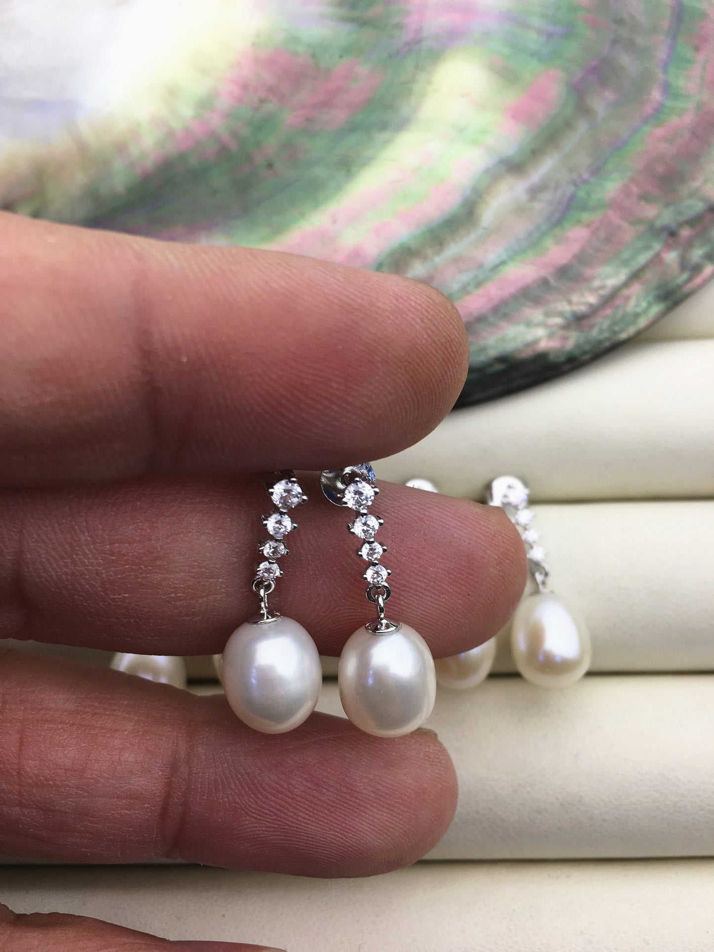 AAA 9mm White rice pearl cz stud earrings,zircon S925 Sterling Sliver pearl earrings,pearl for women for girl,SE3-T26