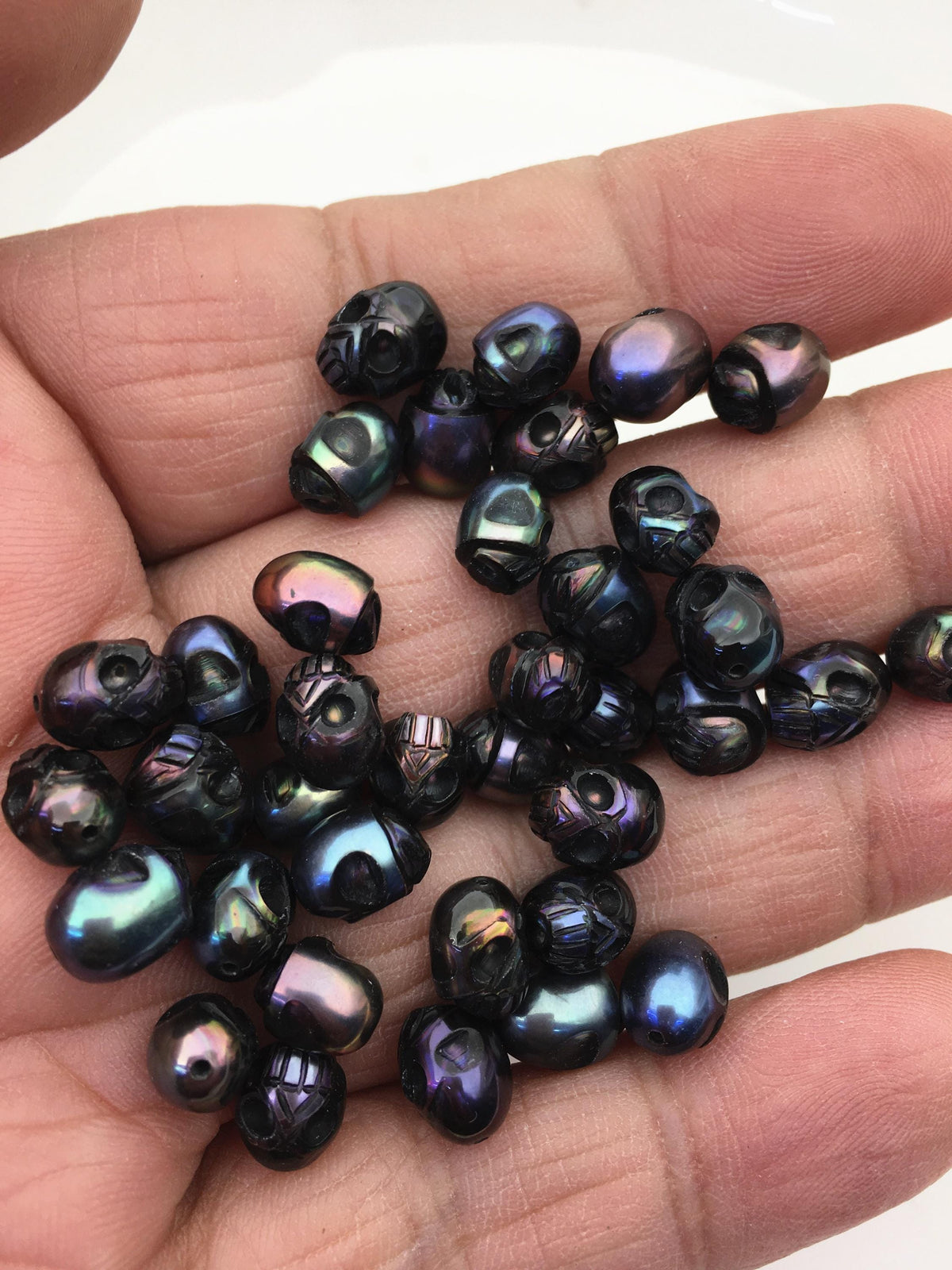8pcs AAA 8-9mm black HandMade Carved Skull Freshwater Pearl throug hole Beads,CAC-T13